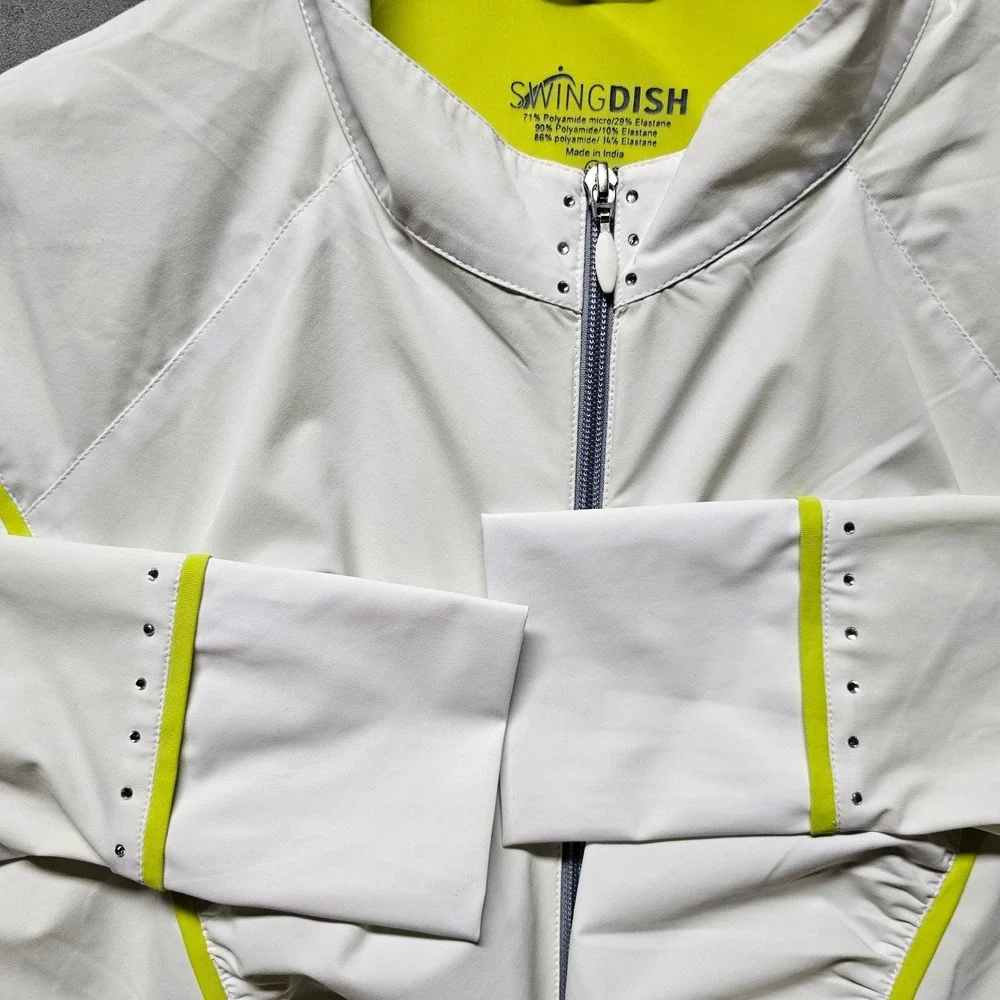 SwingDish Womens Golf‎ Jacket White Neon Yellow JOO1-01 Ruched Full Zip XL
